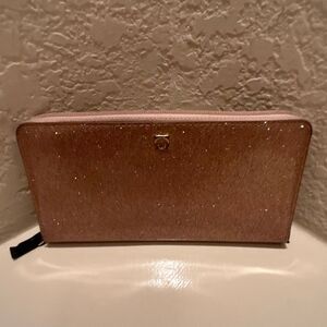 Kate Spade Zip Around Long Wallet Pink All Over Glitter Girlie Sparkle Evening